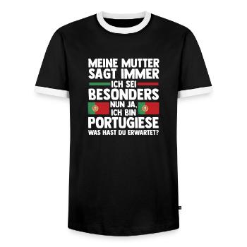 Portuguese Portugal - Men's Ringer Shirt - black/white - Front - AI Model Female 172 light (172cm) & AI Model Male 178 light (178cm)