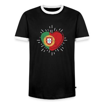 Portugiesen Herzschlag Portugal - Männer Kontrast-T-Shirt - Schwarz/Weiß - Vorne - AI Model Female 172 light (172cm) & AI Model Male 178 light (178cm)