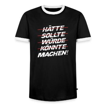 Hätte Sollte Würde Könnte Machen Macher - Männer Kontrast-T-Shirt - Schwarz/Weiß - Vorne - AI Model Female 172 light (172cm) & AI Model Male 178 light (178cm)