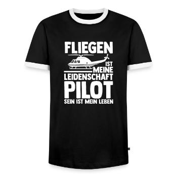 Pilot Flying Aviator Helicopter Helicopter - Men's Ringer Shirt - black/white - Front - AI Model Female 172 light (172cm) & AI Model Male 178 light (178cm)