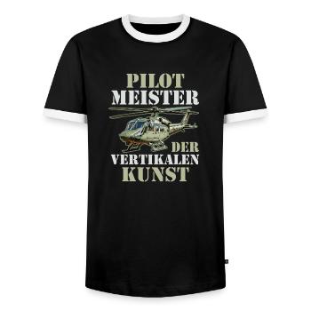 Pilot Flying Aviator Helicopter Helicopter - Men's Ringer Shirt - black/white - Front - AI Model Female 172 light (172cm) & AI Model Male 178 light (178cm)