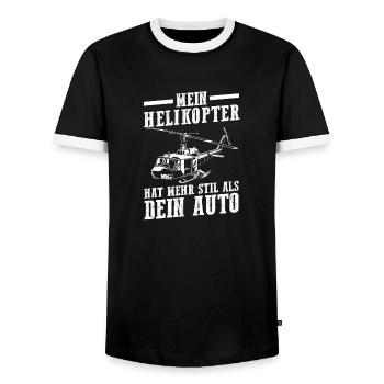 Pilot Hubschrauber Helikopter - Männer Kontrast-T-Shirt - Schwarz/Weiß - Vorne - AI Model Female 172 light (172cm) & AI Model Male 178 light (178cm)