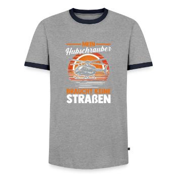 Pilot Helicopter Helicopter - Men's Ringer Shirt - grey/navy  - Front - AI Model Female 172 light (172cm) & AI Model Male 178 light (178cm)