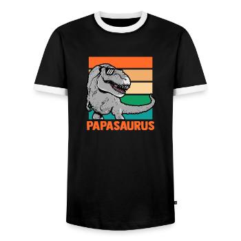 Papa Père Dino Dinosaure Papasaurus - T-shirt contrasté Homme - noir/blanc - Devant - AI Model Female 172 light (172cm) & AI Model Male 178 light (178cm)