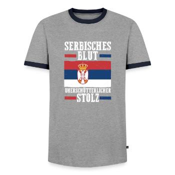Serbian Serbian Serbia - Men's Ringer Shirt - grey/navy  - Front - AI Model Female 172 light (172cm) & AI Model Male 178 light (178cm)