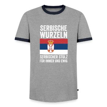 Serbian Serbian Serbia - Men's Ringer Shirt - grey/navy  - Front - AI Model Female 172 light (172cm) & AI Model Male 178 light (178cm)