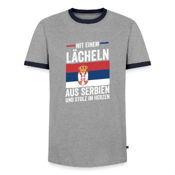 Serbian Serbian Serbia - Men's Ringer Shirt - grey/navy  - Front - AI Model Female 172 light (172cm) & AI Model Male 178 light (178cm)
