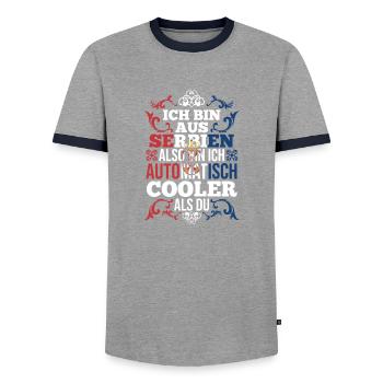 Serbian Serbian Serbia - Men's Ringer Shirt - grey/navy  - Front - AI Model Female 172 light (172cm) & AI Model Male 178 light (178cm)