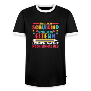 Eltern Schulkind Grundschule Erste Klasse Einschul - Männer Kontrast-T-Shirt - Schwarz/Weiß - Vorne - AI Model Female 172 light (172cm) & AI Model Male 178 light (178cm)