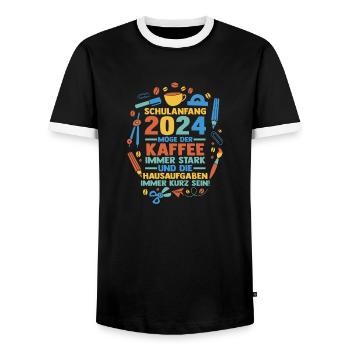 Parents School Child Primary School First Grade Enrollment - Men's Ringer Shirt - black/white - Front - AI Model Female 172 light (172cm) & AI Model Male 178 light (178cm)