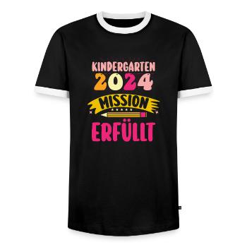 1 Grade School Child Back to School Kindergarten Kita E - Men's Ringer Shirt - black/white - Front - AI Model Female 172 light (172cm) & AI Model Male 178 light (178cm)