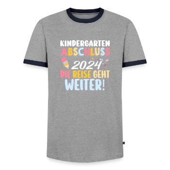 1 Grade School Child Back to School Kindergarten Kita E - Men's Ringer Shirt - grey/navy  - Front - AI Model Female 172 light (172cm) & AI Model Male 178 light (178cm)