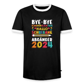 1 Klasse Schulkind Schulanfang Kindergarten Kita E - Männer Kontrast-T-Shirt - Schwarz/Weiß - Vorne - AI Model Female 172 light (172cm) & AI Model Male 178 light (178cm)