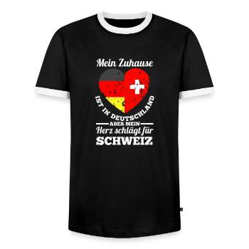 Schweizer Deutschland Schweiz - Männer Kontrast-T-Shirt - Schwarz/Weiß - Vorne - AI Model Female 172 light (172cm) & AI Model Male 178 light (178cm)