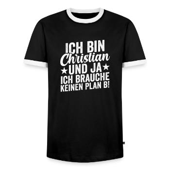 First name Chris Christian - Men's Ringer Shirt - black/white - Front - AI Model Female 172 light (172cm) & AI Model Male 178 light (178cm)