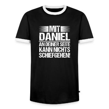Prénom Daniel - T-shirt contrasté Homme - noir/blanc - Devant - AI Model Female 172 light (172cm) & AI Model Male 178 light (178cm)