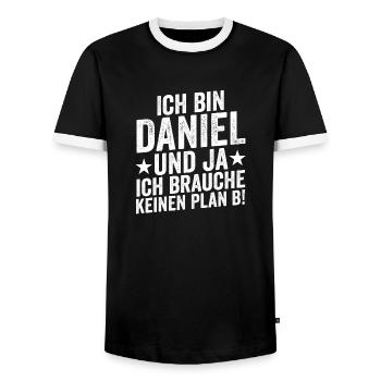 First name Daniel - Men's Ringer Shirt - black/white - Front - AI Model Female 172 light (172cm) & AI Model Male 178 light (178cm)