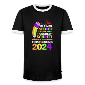 1. Klasse Schulkind Schulanfang Einschulung - Männer Kontrast-T-Shirt - Schwarz/Weiß - Vorne - AI Model Female 172 light (172cm) & AI Model Male 178 light (178cm)