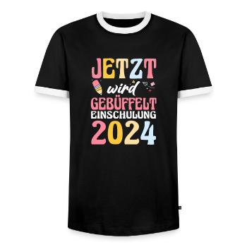 1. Klasse Schulkind Schulanfang Einschulung - Männer Kontrast-T-Shirt - Schwarz/Weiß - Vorne - AI Model Female 172 light (172cm) & AI Model Male 178 light (178cm)