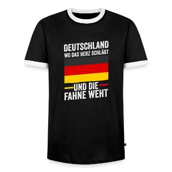 German German Germany - Men's Ringer Shirt - black/white - Front - AI Model Female 172 light (172cm) & AI Model Male 178 light (178cm)