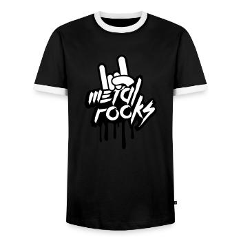 Heavy Metal Rocks Hard Rock Music Graffiti Spray - Men's Ringer Shirt - black/white - Front - AI Model Female 172 light (172cm) & AI Model Male 178 light (178cm)