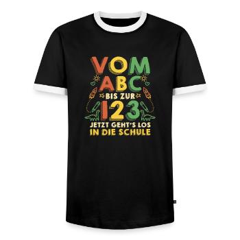 First Grade Elementary School Back to School Gift - Men's Ringer Shirt - black/white - Front - AI Model Female 172 light (172cm) & AI Model Male 178 light (178cm)