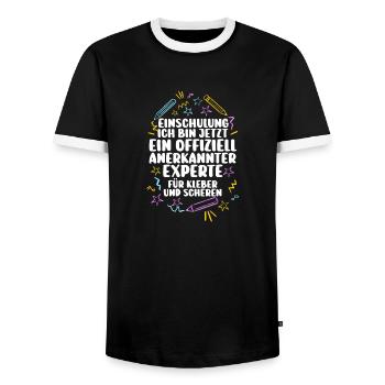 Cadeau de rentrée scolaire pour l’école primaire de première année - T-shirt contrasté Homme - noir/blanc - Devant - AI Model Female 172 light (172cm) & AI Model Male 178 light (178cm)