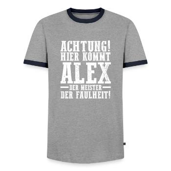 Alexander Alexandra Alexa Alex - Männer Kontrast-T-Shirt - Grau/Navy  - Vorne - AI Model Female 172 light (172cm) & AI Model Male 178 light (178cm)
