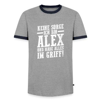 Alexander Alexandra Alexa Alex - Männer Kontrast-T-Shirt - Grau/Navy  - Vorne - AI Model Female 172 light (172cm) & AI Model Male 178 light (178cm)