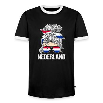 Pays-Bas Pays-Bas - T-shirt contrasté Homme - noir/blanc - Devant - AI Model Female 172 light (172cm) & AI Model Male 178 light (178cm)