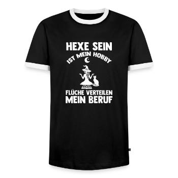 Hexe Hexenbesen Hexenkostüm Halloween - Männer Kontrast-T-Shirt - Schwarz/Weiß - Vorne - AI Model Female 172 light (172cm) & AI Model Male 178 light (178cm)