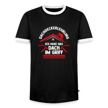 Roofing training apprentice Auzbi roofer - Men's Ringer Shirt - black/white - Front - AI Model Female 172 light (172cm) & AI Model Male 178 light (178cm)