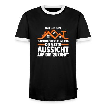 Roofing training apprentice Auzbi roofer - Men's Ringer Shirt - black/white - Front - AI Model Female 172 light (172cm) & AI Model Male 178 light (178cm)