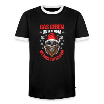 Santa Claus Motorcycle Christmas Party Christmas - Men's Ringer Shirt - black/white - Front - AI Model Female 172 light (172cm) & AI Model Male 178 light (178cm)