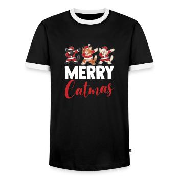 Père Noël Fête de Noël Noël Chats - T-shirt contrasté Homme - noir/blanc - Devant - AI Model Female 172 light (172cm) & AI Model Male 178 light (178cm)