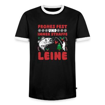 Santa Claus Fishing Christmas Party Christmas - Men's Ringer Shirt - black/white - Front - AI Model Female 172 light (172cm) & AI Model Male 178 light (178cm)