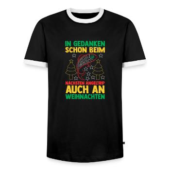 Santa Claus Fishing Christmas Party Christmas - Men's Ringer Shirt - black/white - Front - AI Model Female 172 light (172cm) & AI Model Male 178 light (178cm)