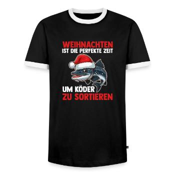 Santa Claus Fishing Christmas Party Christmas - Men's Ringer Shirt - black/white - Front - AI Model Female 172 light (172cm) & AI Model Male 178 light (178cm)