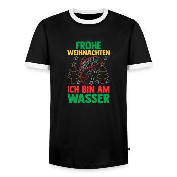 Santa Claus Fishing Christmas Party Christmas - Men's Ringer Shirt - black/white - Front - AI Model Female 172 light (172cm) & AI Model Male 178 light (178cm)