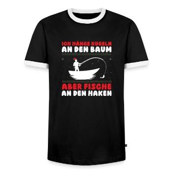 Santa Claus Fishing Christmas Party Christmas - Men's Ringer Shirt - black/white - Front - AI Model Female 172 light (172cm) & AI Model Male 178 light (178cm)