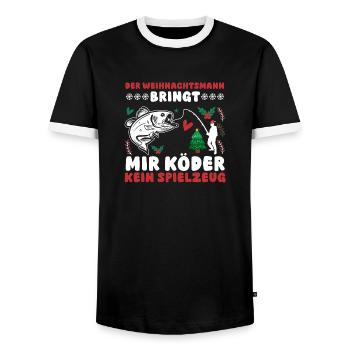 Santa Claus Fishing Christmas Party Christmas - Men's Ringer Shirt - black/white - Front - AI Model Female 172 light (172cm) & AI Model Male 178 light (178cm)