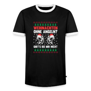 Santa Claus Fishing Christmas Party Christmas - Men's Ringer Shirt - black/white - Front - AI Model Female 172 light (172cm) & AI Model Male 178 light (178cm)