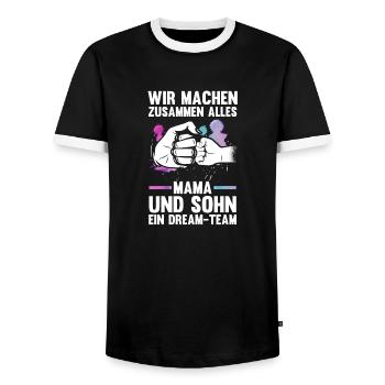 Mom and son - Men's Ringer Shirt - black/white - Front - AI Model Female 172 light (172cm) & AI Model Male 178 light (178cm)