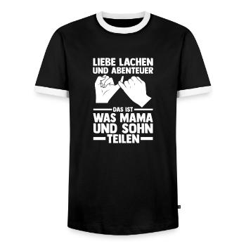 Mom and son - Men's Ringer Shirt - black/white - Front - AI Model Female 172 light (172cm) & AI Model Male 178 light (178cm)