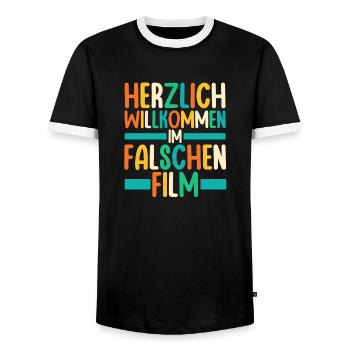 Herzlich Willkommen Im Falschen Film Lustiges - Männer Kontrast-T-Shirt - Schwarz/Weiß - Vorne - AI Model Female 172 light (172cm) & AI Model Male 178 light (178cm)