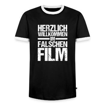 Herzlich Willkommen Im Falschen Film - Männer Kontrast-T-Shirt - Schwarz/Weiß - Vorne - AI Model Female 172 light (172cm) & AI Model Male 178 light (178cm)