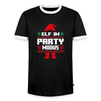 Christmas Elf Christmas Party Elf - Men's Ringer Shirt - black/white - Front - AI Model Female 172 light (172cm) & AI Model Male 178 light (178cm)