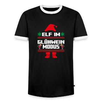 Christmas Elf Christmas Santa Claus Mulled Wine - Men's Ringer Shirt - black/white - Front - AI Model Female 172 light (172cm) & AI Model Male 178 light (178cm)