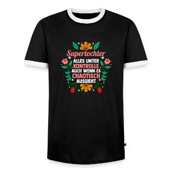 Daughters Daughter - Men's Ringer Shirt - black/white - Front - AI Model Female 172 light (172cm) & AI Model Male 178 light (178cm)