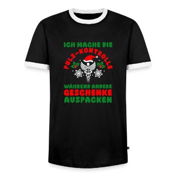 Infirmière de Noël du Père Noël - T-shirt contrasté Homme - noir/blanc - Devant - AI Model Female 172 light (172cm) & AI Model Male 178 light (178cm)